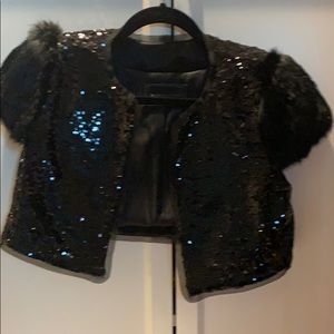 BCBG MAXAZRIA Black Sequin/rabbit fur Vest